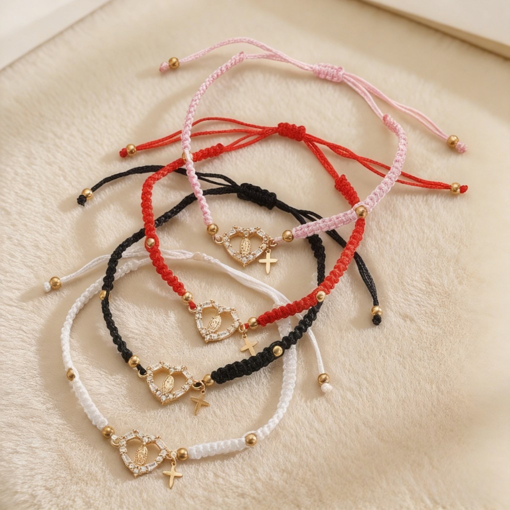 Virgin Mary Braided Bracelet with Cross Pendant