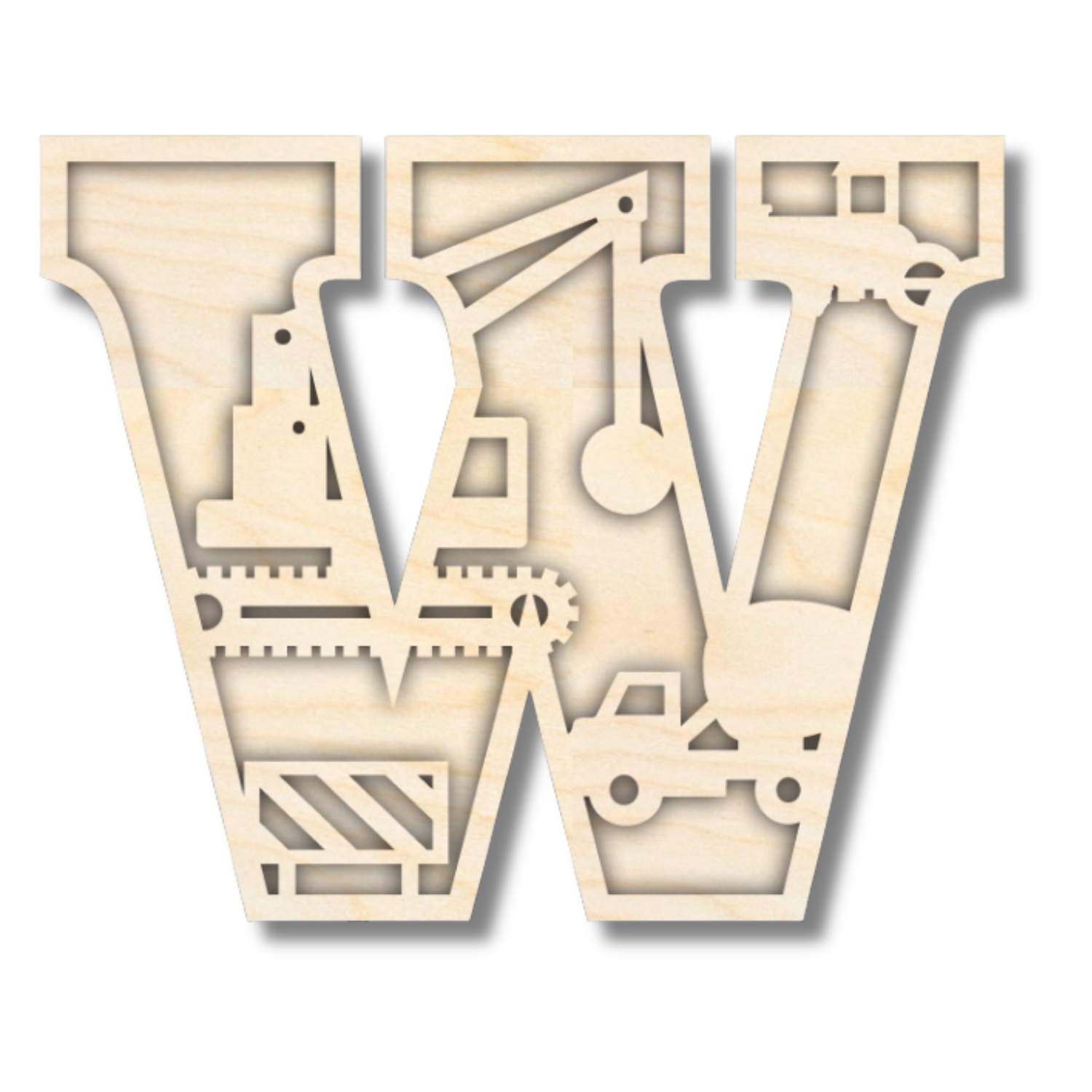 Unfinished Wood Layered Themed Letters | Construction | A-Z | 2 Piece | up to 24"