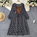 Trendy Dress with Tie Belt – French Contrast Floral Print, Two-Piece Illusion Design, Sweet Long Sleeve Frock