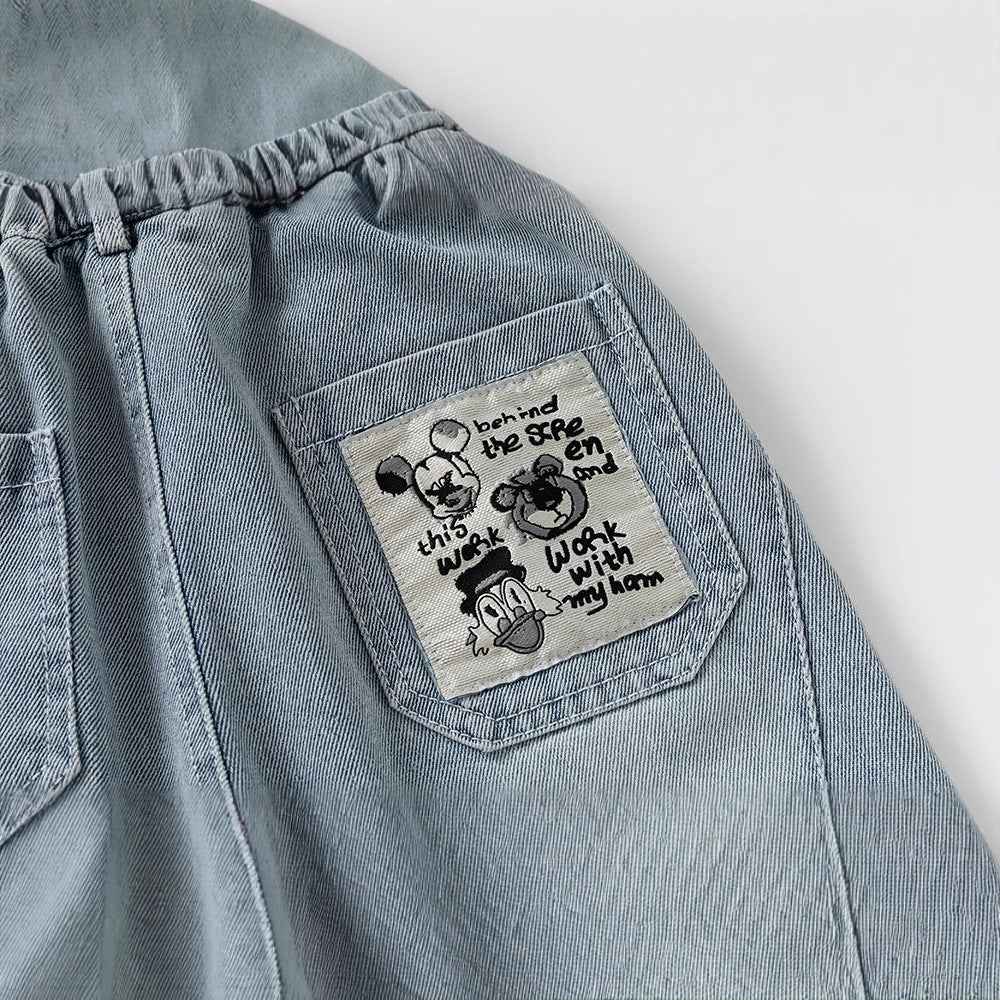 Boy's Casual Cartoon Letter Denim Pants for Kids, Long Pants, Mid to Large Size, Spring and Autumn Style