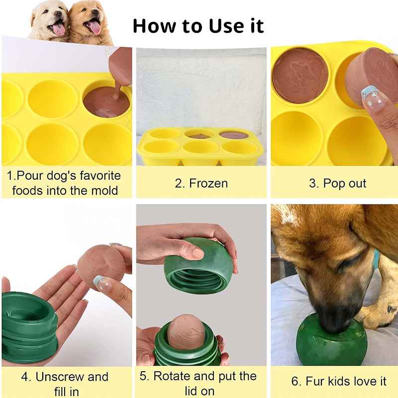 6 - cavity dog treat molds , compatible with Woof & Power Chewer Pupsicle, silicone for frozen treats, reusable for Pupsicle toy