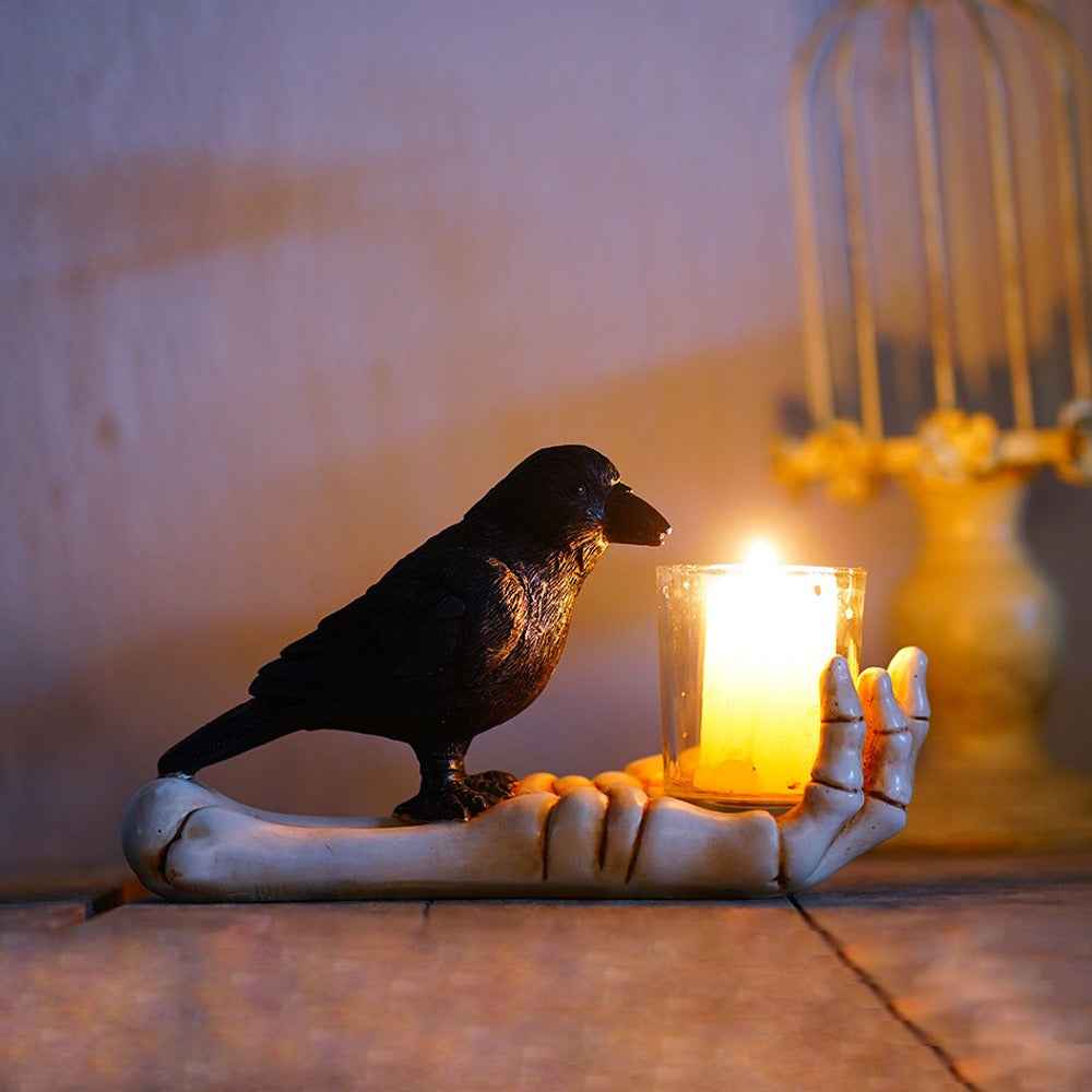Ghost hands holding crows to drink water resin candle cup ornament
