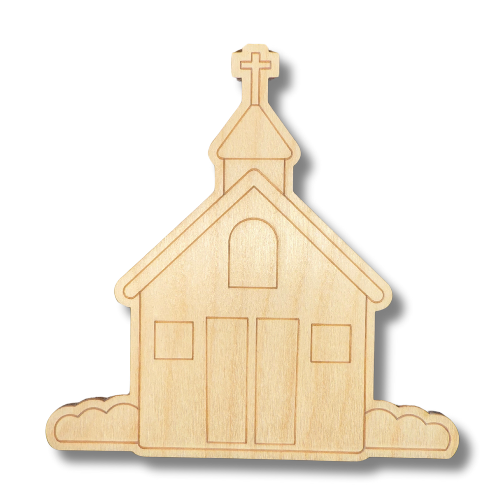 Unfinished Wood Etched Church Shape | Paint By Line Crafts | up to 30" DIY