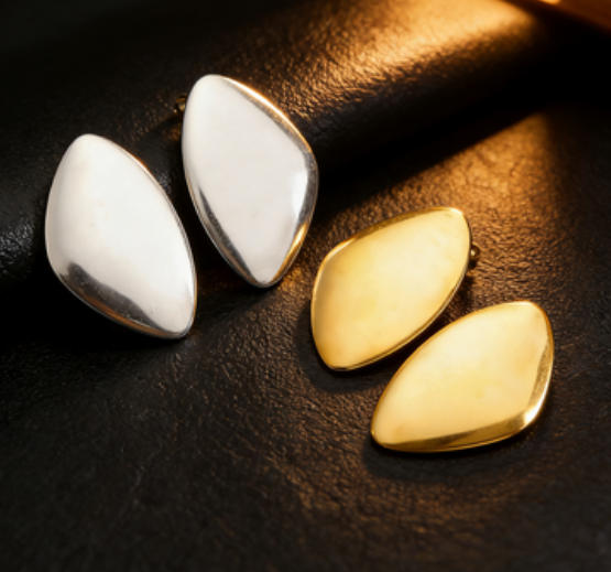 Exaggerated Stainless Steel Smooth Oval Studs Punk Minimalist Irregular Earrings