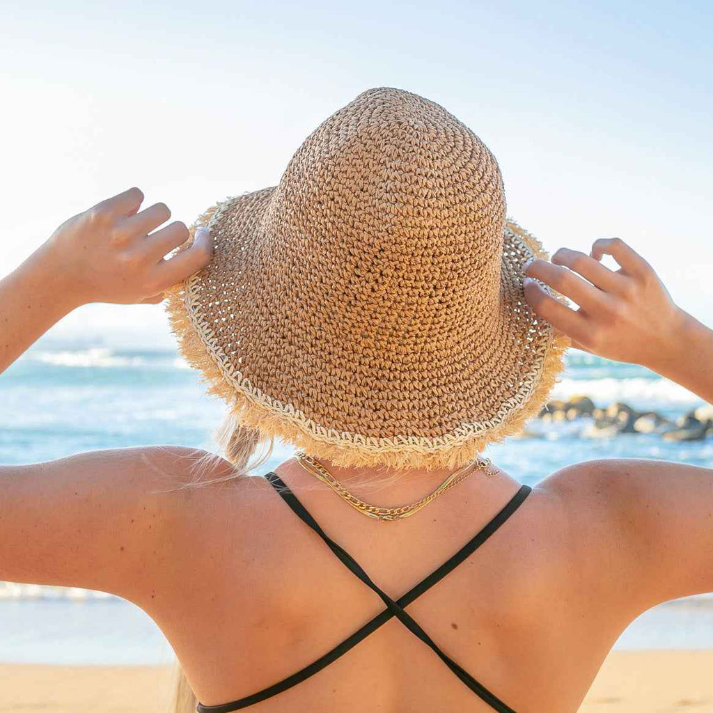 Fray Edge Straw Bucket Hat