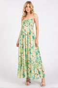 New Summer  Floral Smocked Back Ruffled Hem Maxi Cami Dress – Bohemian Elegance, Feminine, Flowy, Comfortable, Effortlessly Chic