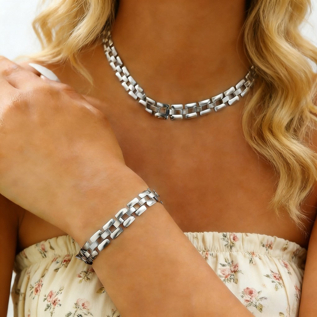 Y-Shaped Layered Necklace & Bracelet Set