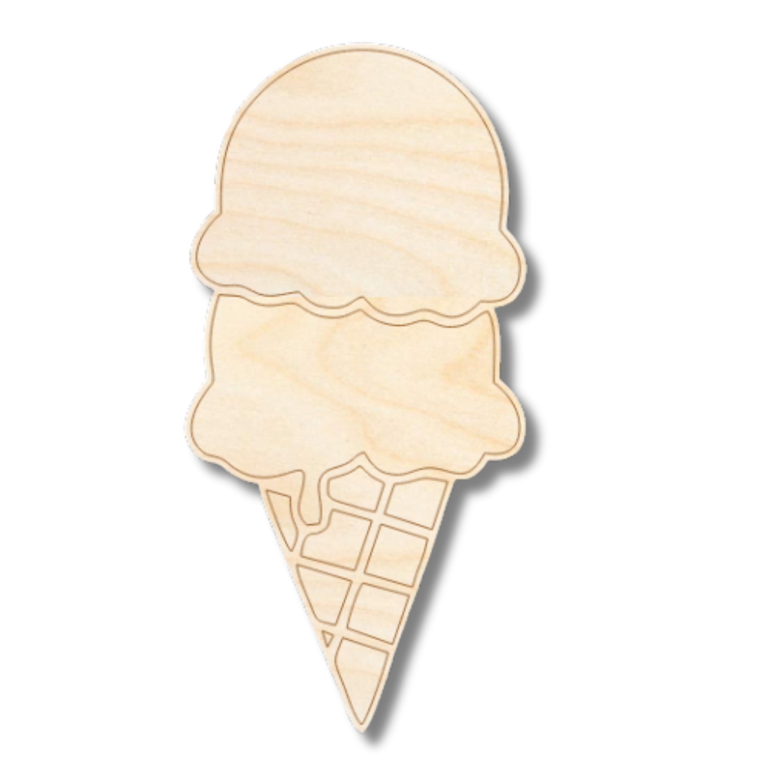 Unfinished Wood Etched Double Stack Ice Cream Shape | Paint By Line Crafts | up to 30" DIY