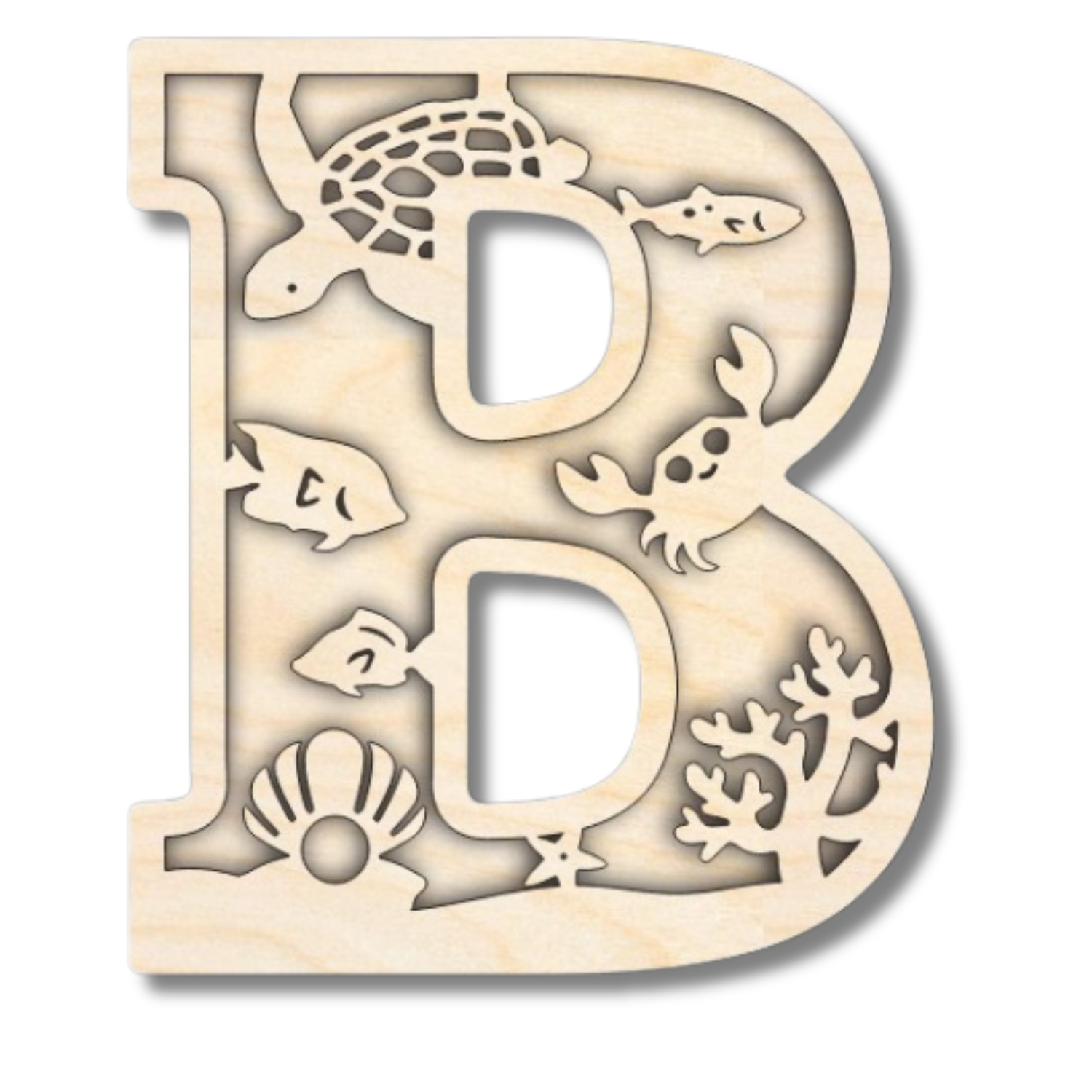 Unfinished Wood Layered Themed Letters | Ocean | A-Z | 2 Piece | up to 24"