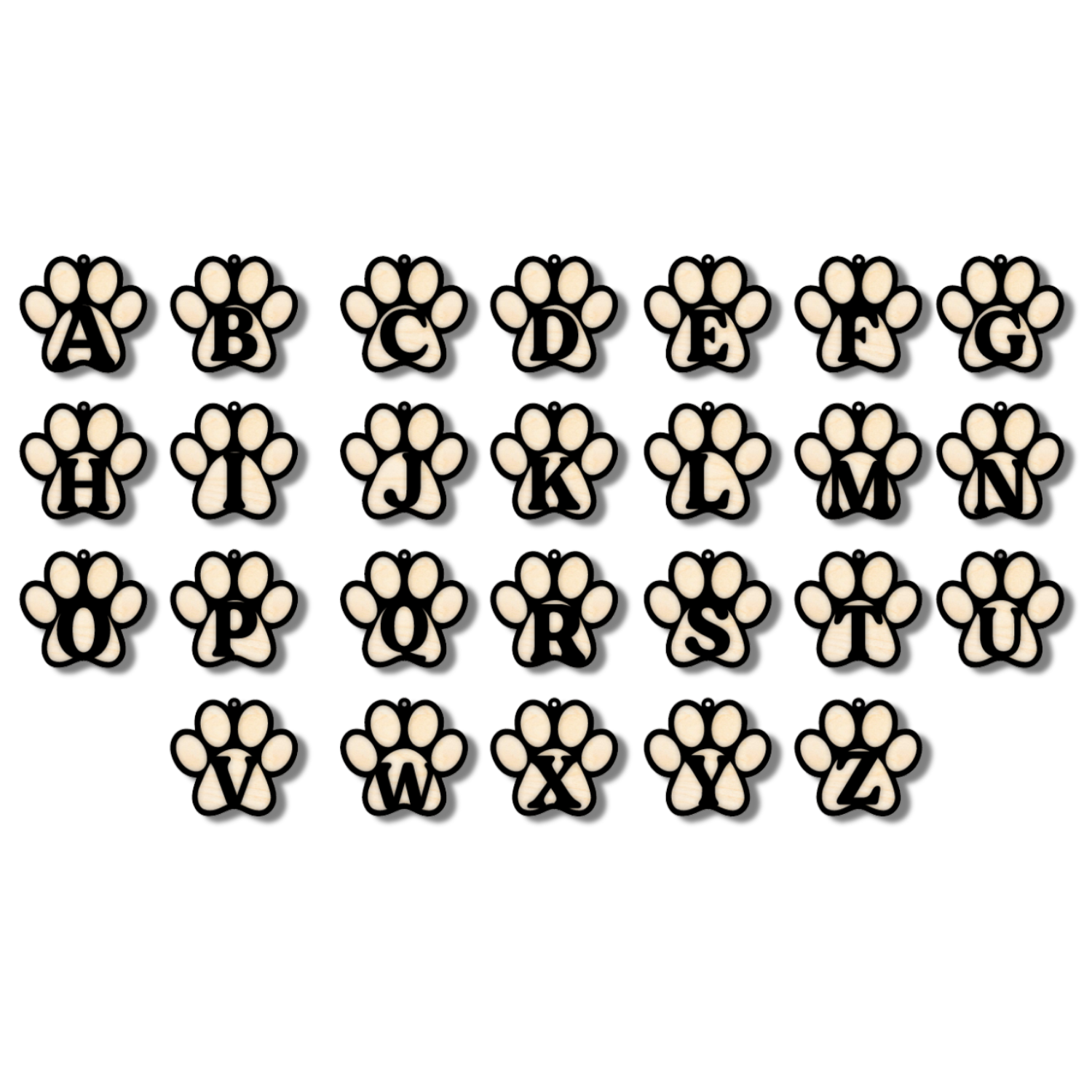 Unfinished Wood Layered Letter Paw Print Tags | A-Z | 2 Piece | 5" Wide | 1/8" Wood | Wood Craft DIY