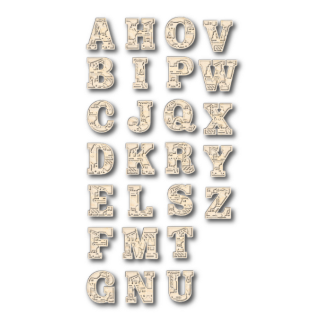 Unfinished Wood Layered Themed Letters | Construction | A-Z | 2 Piece | up to 24"