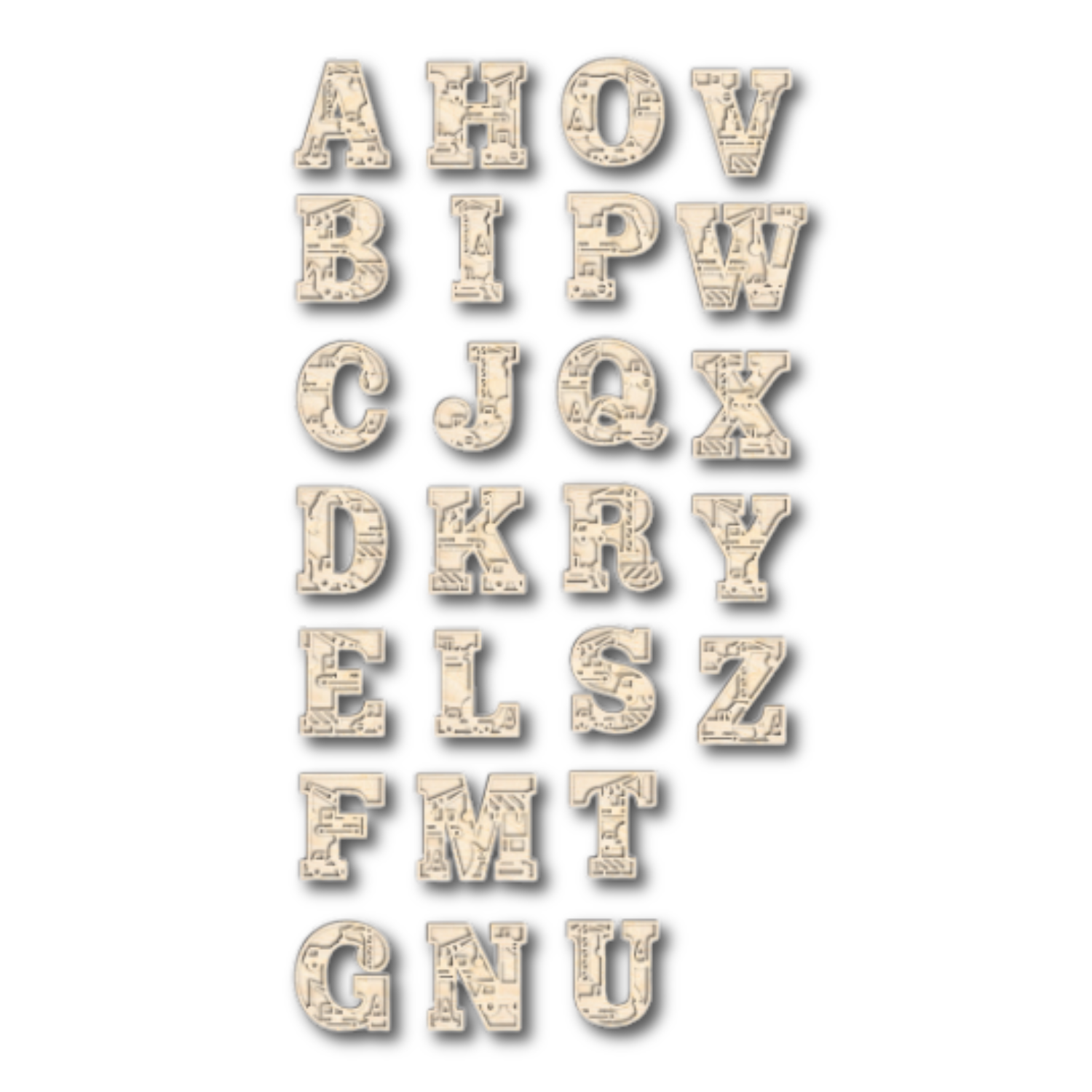 Unfinished Wood Layered Themed Letters | Construction | A-Z | 2 Piece | up to 24"