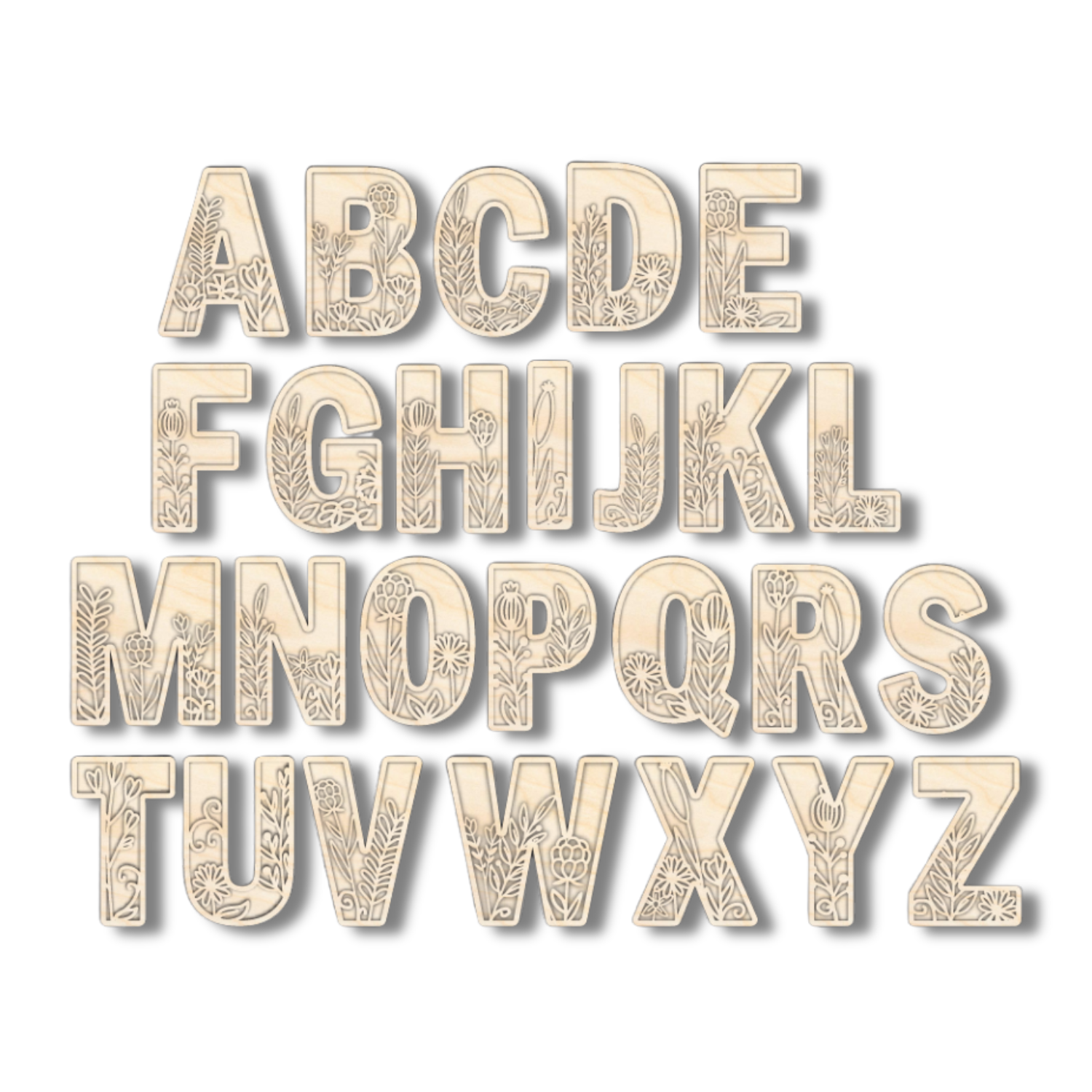 Unfinished Wood Layered Themed Letters | Wild Flowers | A-Z | 2 Piece | up to 24"