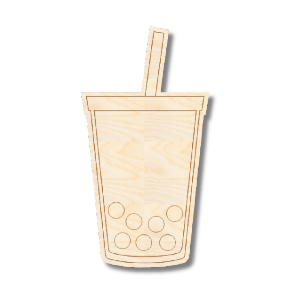 Unfinished Wood Etched Bubble Tea Shape | Paint By Line Crafts | up to 30" DIY