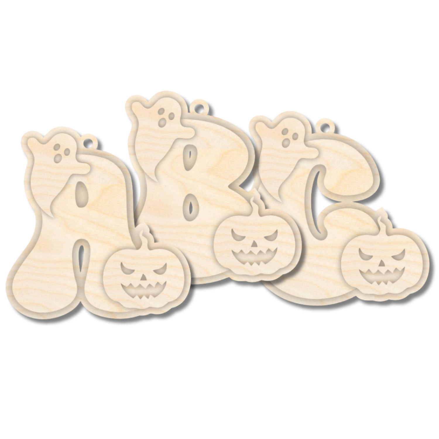 Unfinished Wood Layered Letter Halloween Ghost & Pumpkin Tags | A-Z | 4 Piece | 6" Tall | 1/8" Wood | Wood Craft DIY