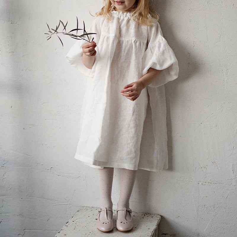 Girls' Ramie Cotton Dress Nordic Style