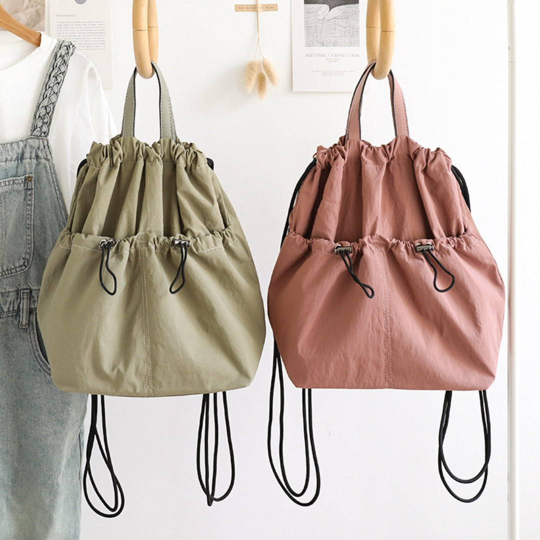 Casual Versatile Drawstring Bucket Bag for Female - Textured Nylon Backpack, Lightweight & Portable Travel Companion (Copy)
