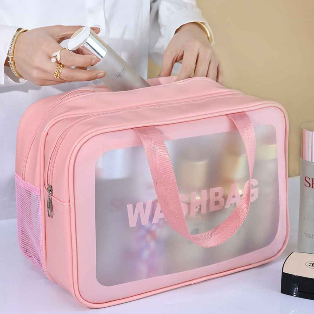 Dry & Wet Separation PVC Transparent Beach Bag – Double-Layer Portable Travel Toiletry Bag with Compartments for Makeup & Cosmetic Storage, Ideal for Organizing on-the-Go