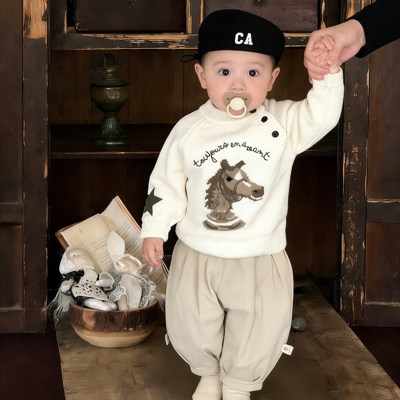 Cartoon Horse Year Knitted Sweater Children's Clothing Sweater