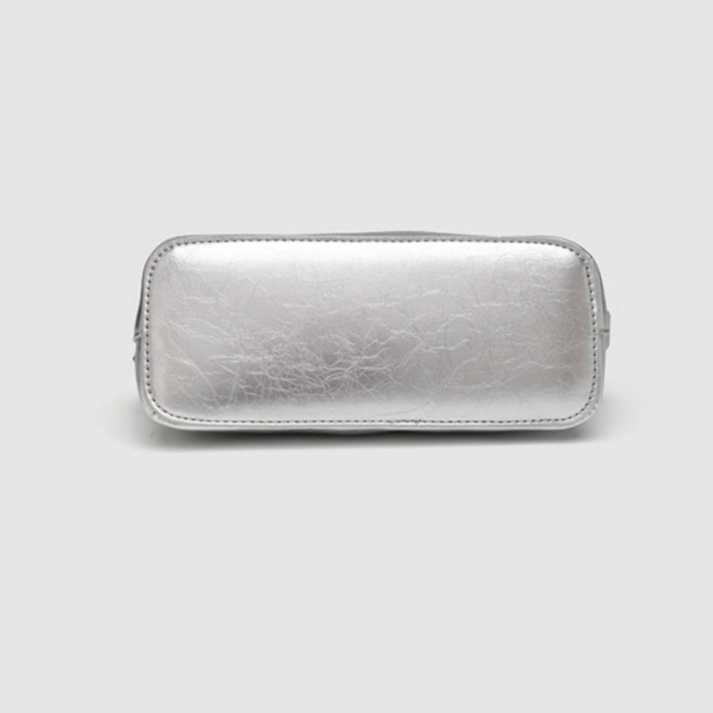 Simple chain bag, silver metallic shoulder Crossbody bag, fashionable small diamond bag women