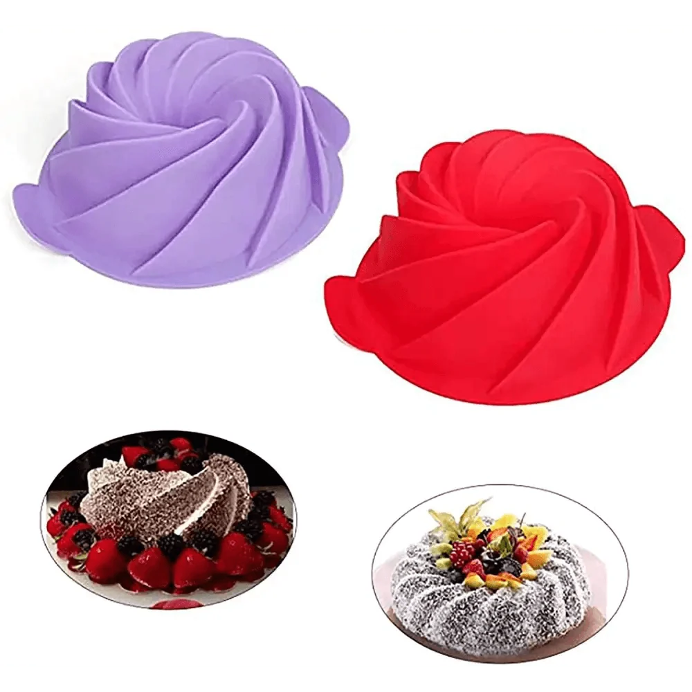 2PCS New Luxury Large Spiral shape silicone Bundt Cake Pan 10- inch, Bread Bakeware Mold baking Tools Cyclone Shape Cake Mould  Baking Tool