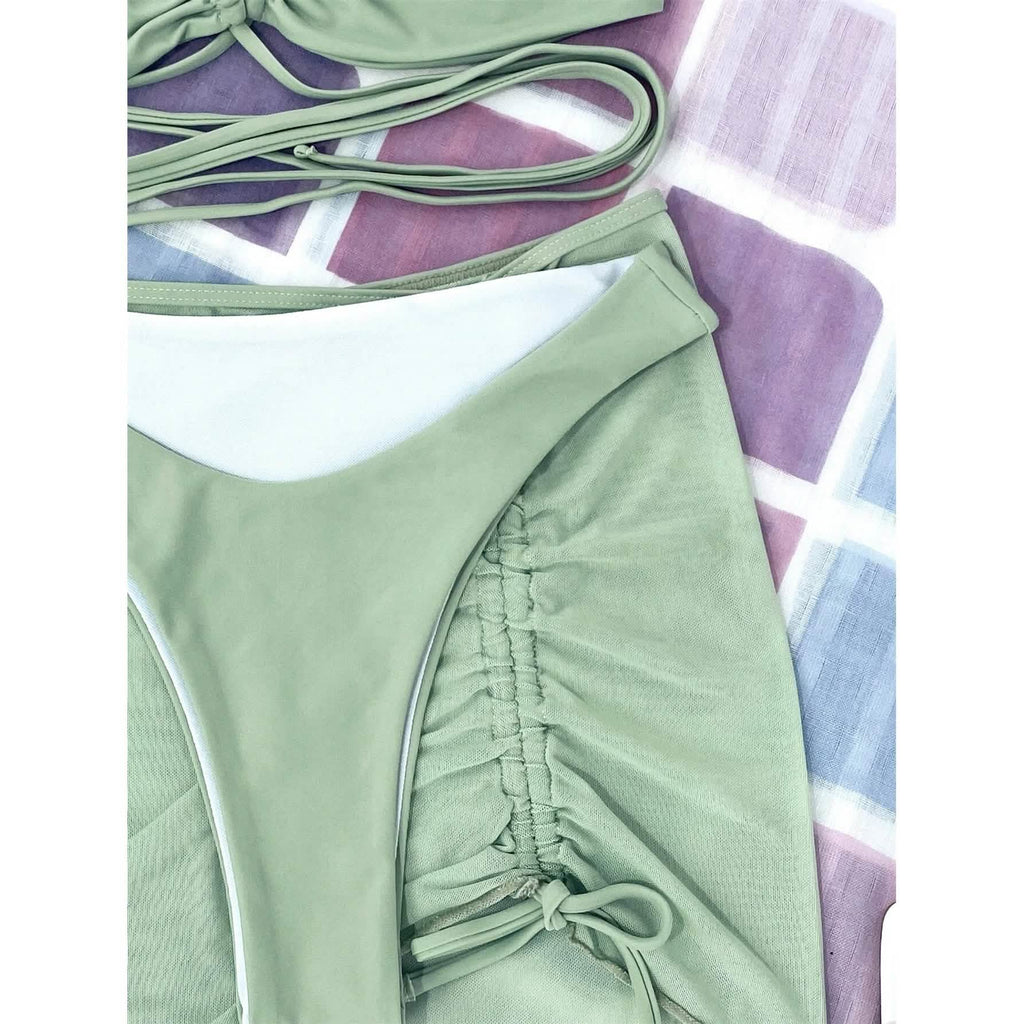 3-Pack: Criss Cross Halter Bikini Swimsuit & Beach Skirt