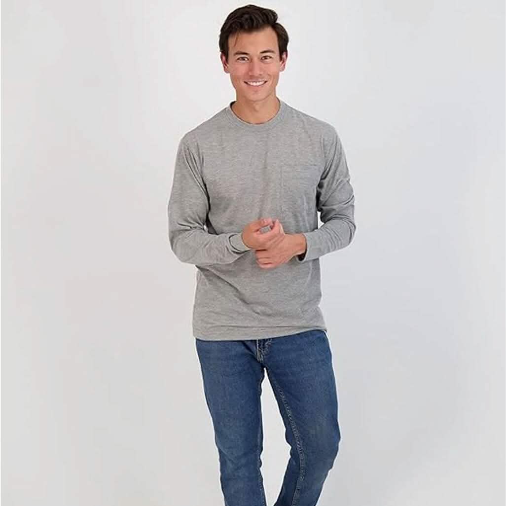3-Pack: Men's Cotton Long Sleeve T-Shirt with Chest Pocket