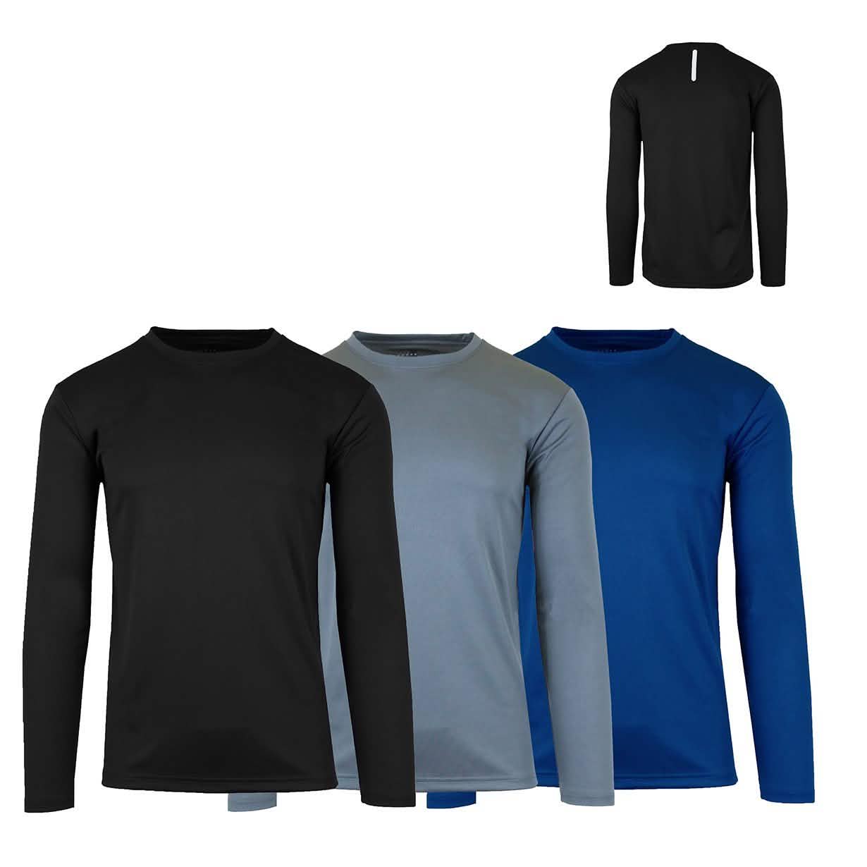 3-Pack: Men's Moisture Wicking Long Sleeve Performance Tagless Tee