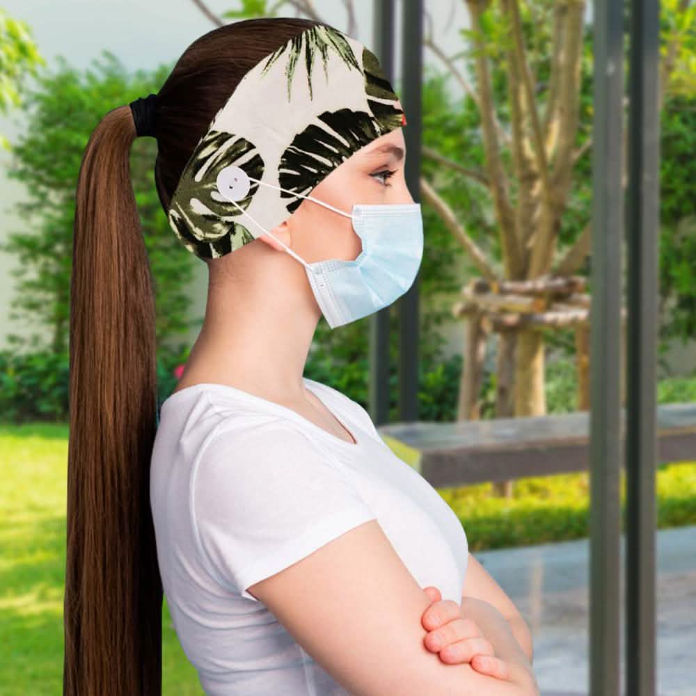 3-Pack: Women's Comfy Stretchy Headband With Buttons For Face Masks and Covers