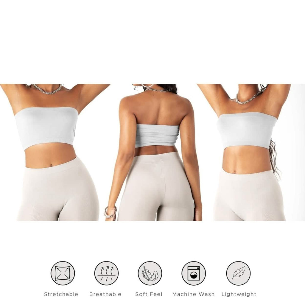 3-Pack: Women's Seamless Strapless Bandeau Crop Tube Top Bra Bralettes