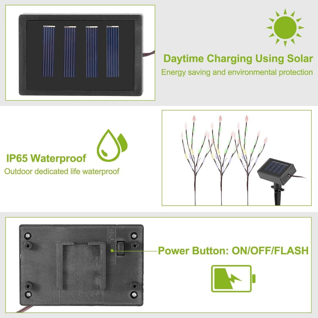 3-Piece Set: 60 LED Solar Garden Lights Tree Branch Leaf Shape Lamp