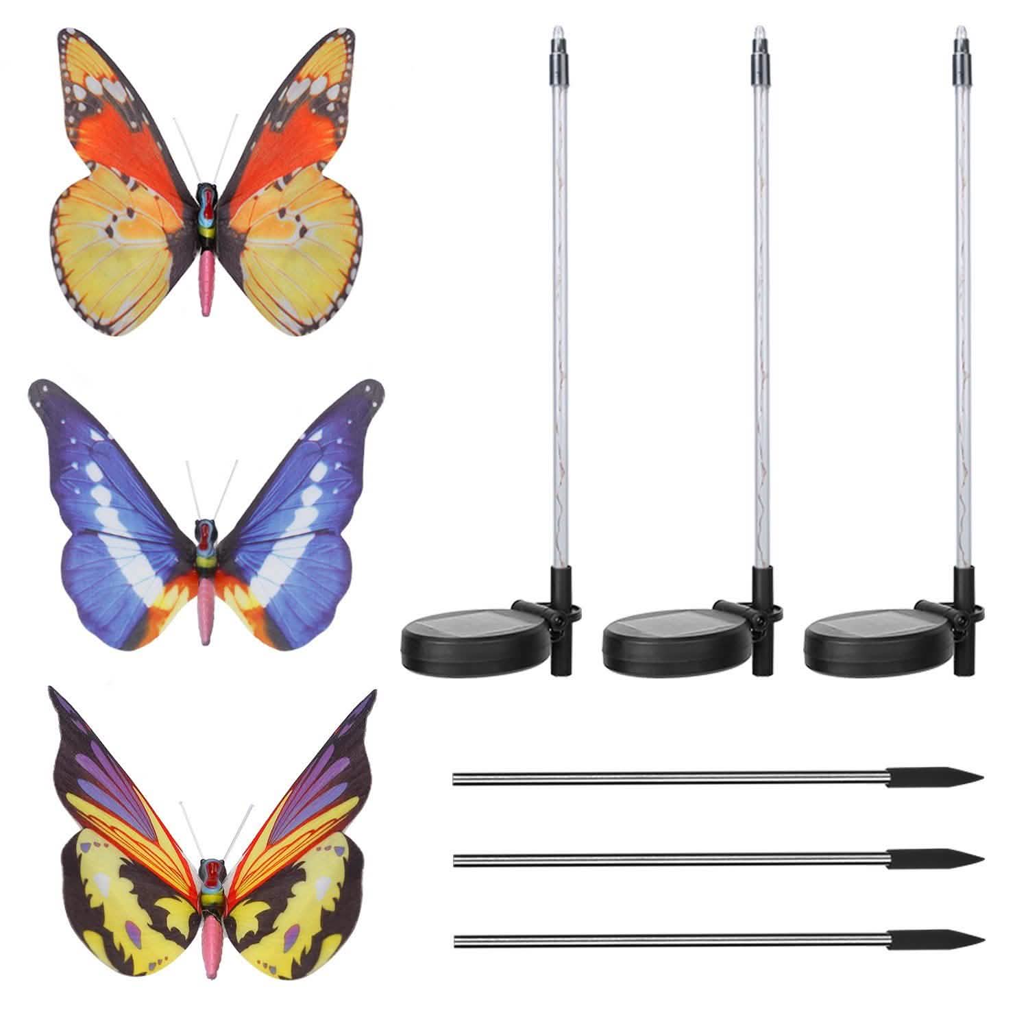 3-Pieces: Decorative Butterfly Lamps with Rotatable Solar Panel Lamp