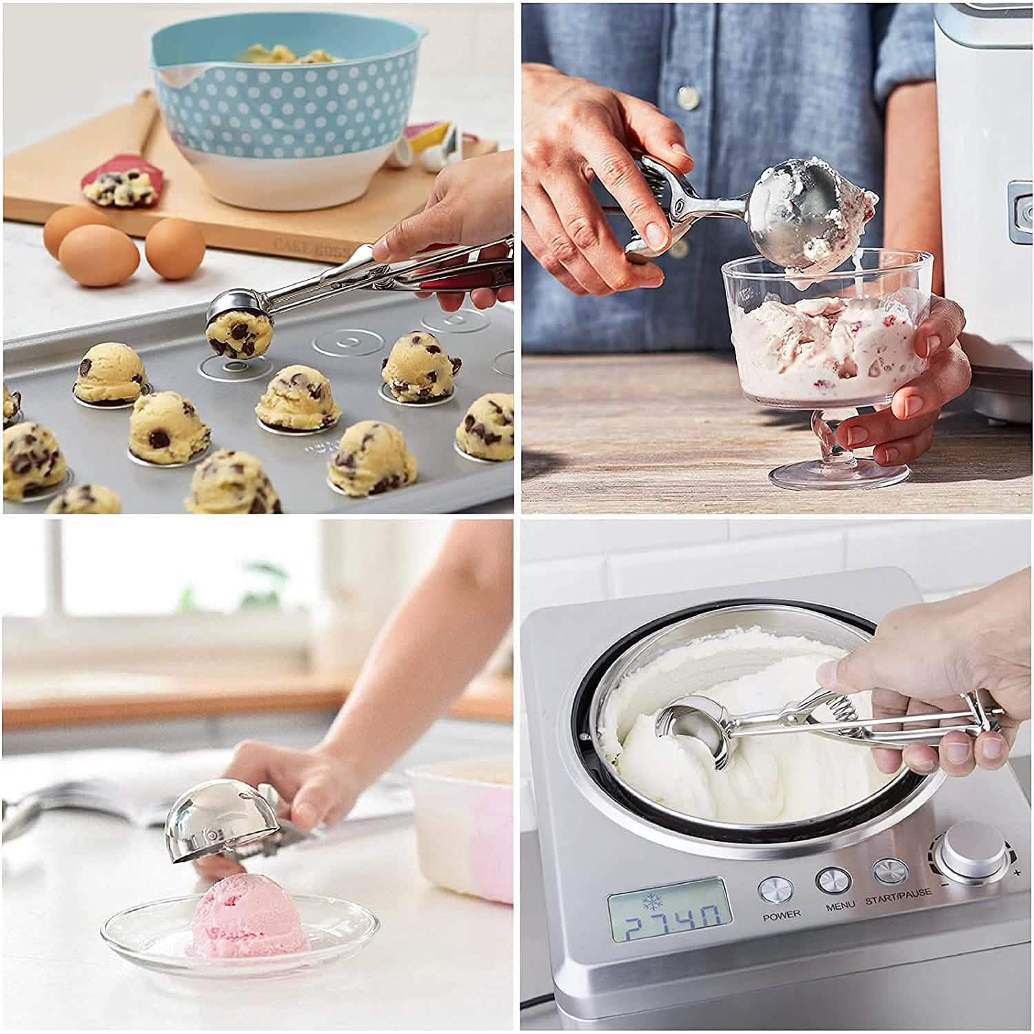 3-Pieces Set: Stainless Steel Cookie Scoops with Trigger Release