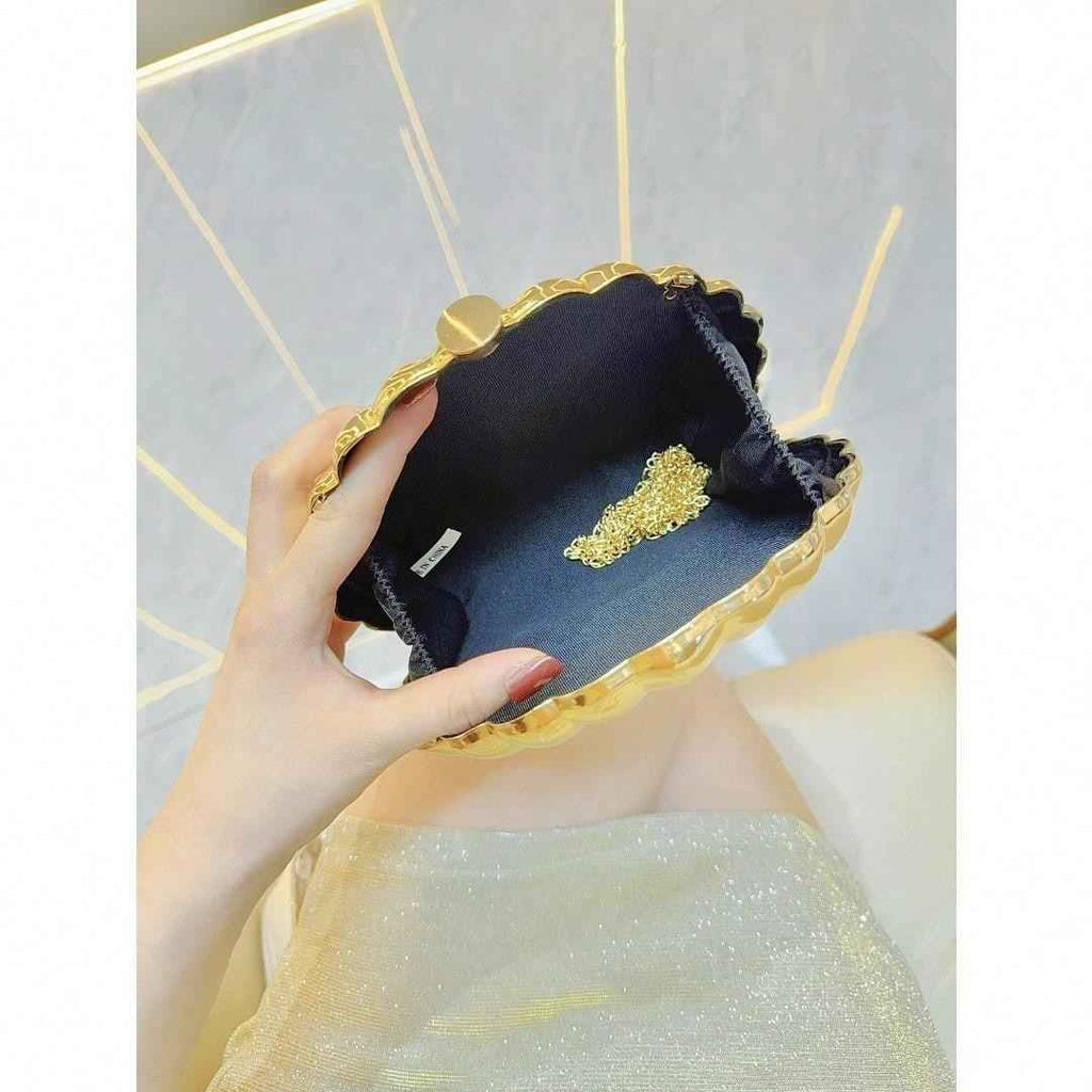 Women's Sparkly Seashell Acrylic Clutch - Metallic Evening Purse for Party & Prom