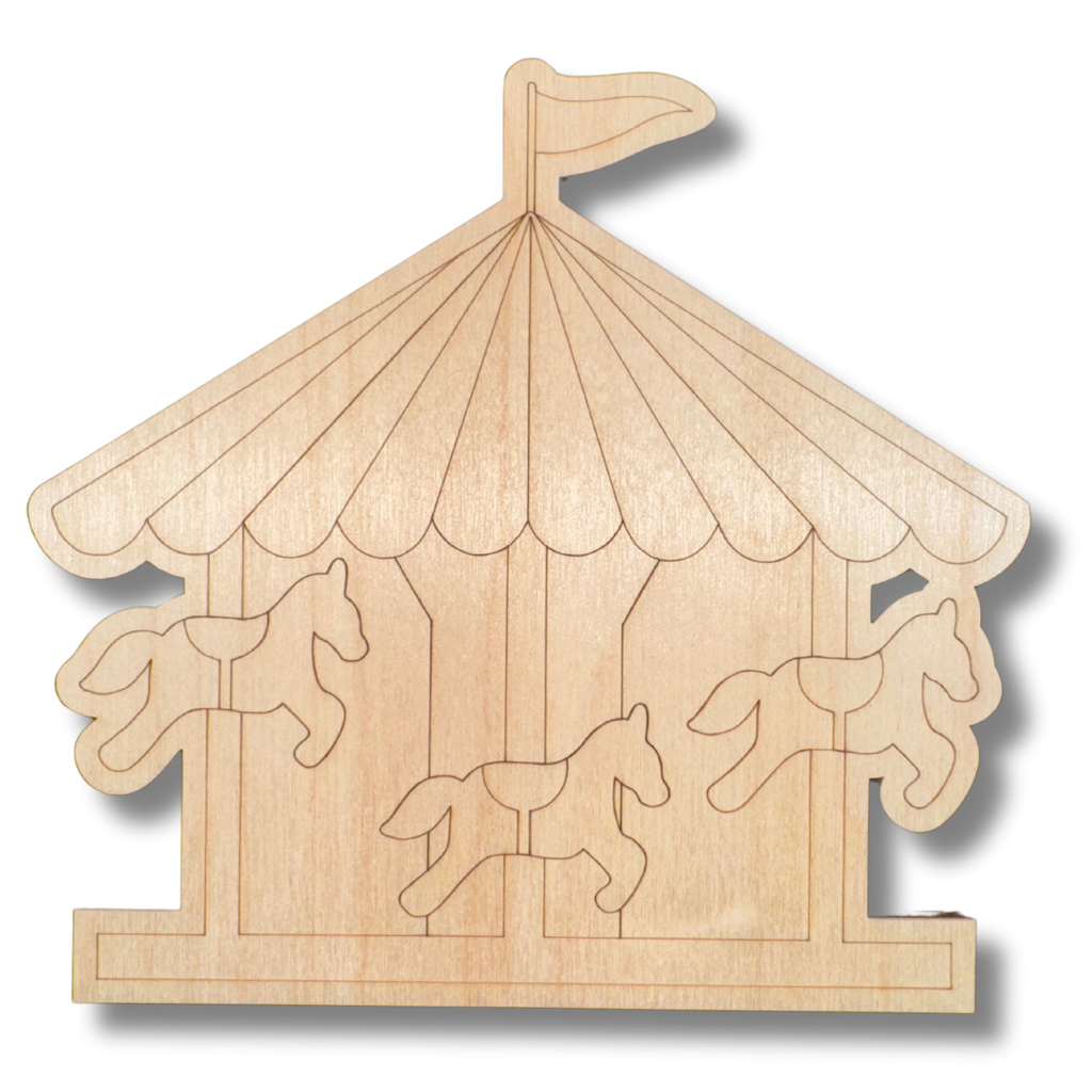 Unfinished Wood Etched Carousel Shape | Paint By Line Crafts | up to 30" DIY