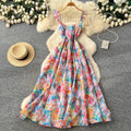Floral Print Dress – V-Neck Adjustable Strap Midi, Spring-Summer Beach Vacation Sundress