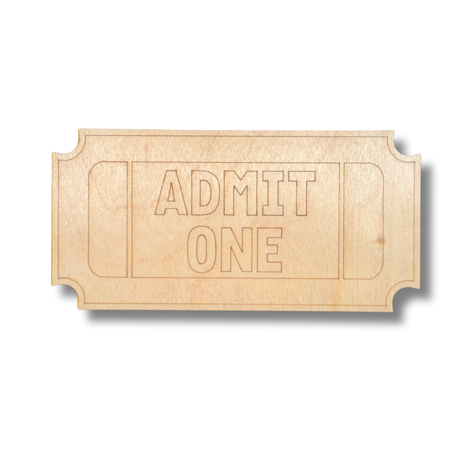 Unfinished Wood Etched Admit One Ticket Shape | Paint By Line Crafts | up to 30" DIY
