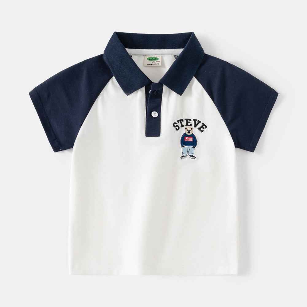 Boy's Cartoon Polo Shirt Summer Casual Short Sleeve Raglan Sleeve for Kids and Teens