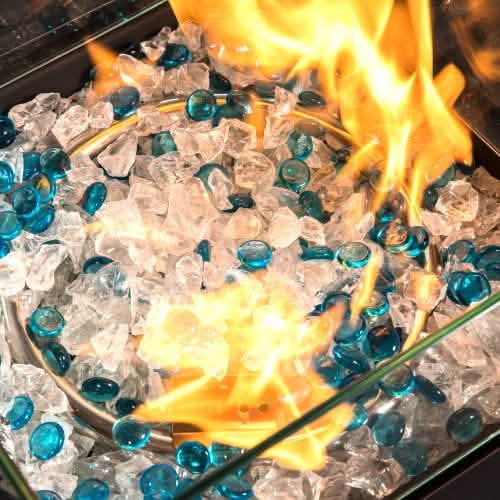 32" Outdoor Rattan Propane Gas Fire Table with Tile Tabletop
