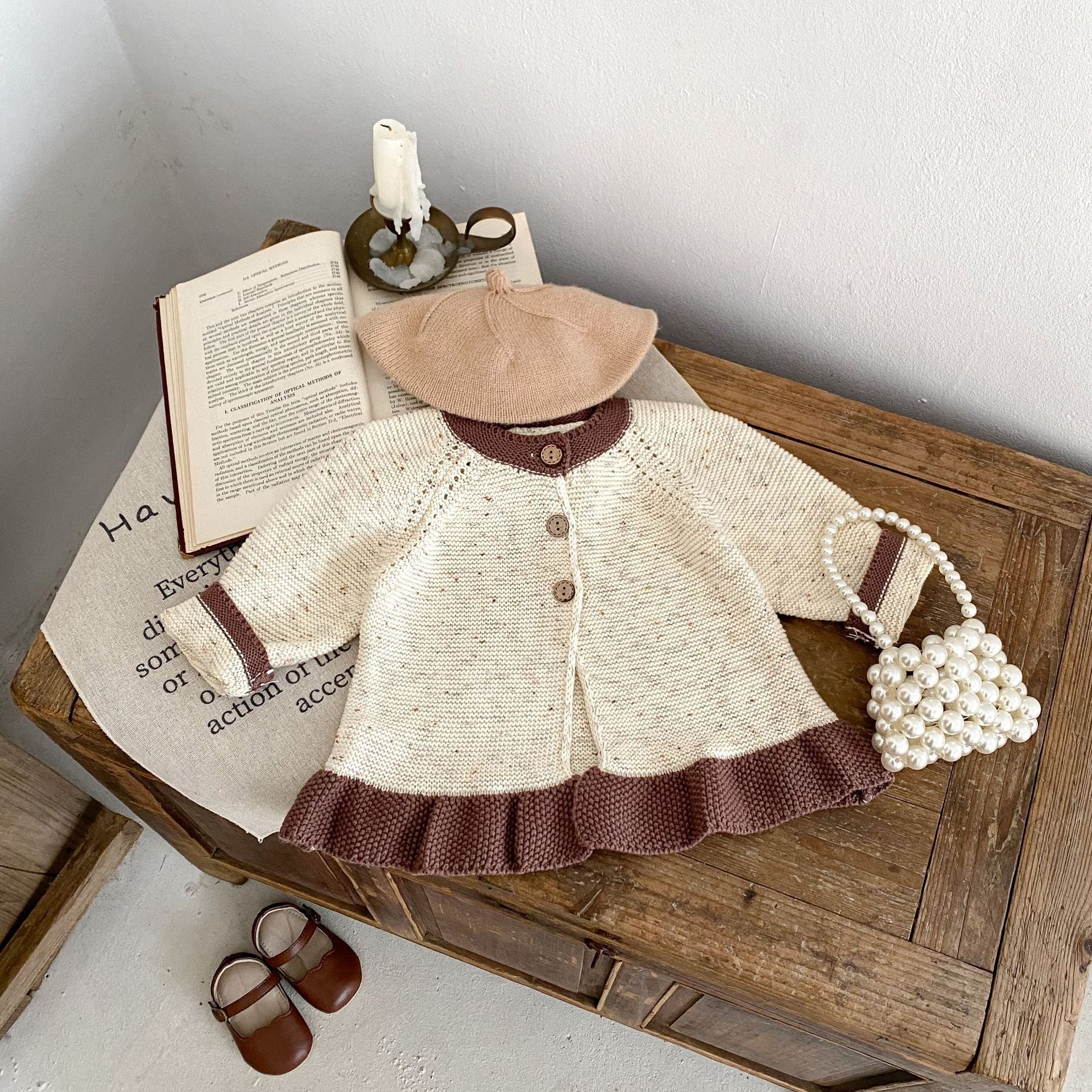 Baby Dot Yarn Ruffled Knitted Cardigan Coat Knitted Bell-bottom Pants