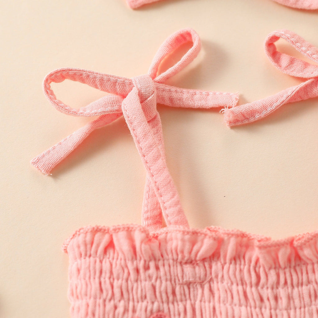 Towel Embroidery Mesh Slip Dress Bowknot Headband Two-piece Set