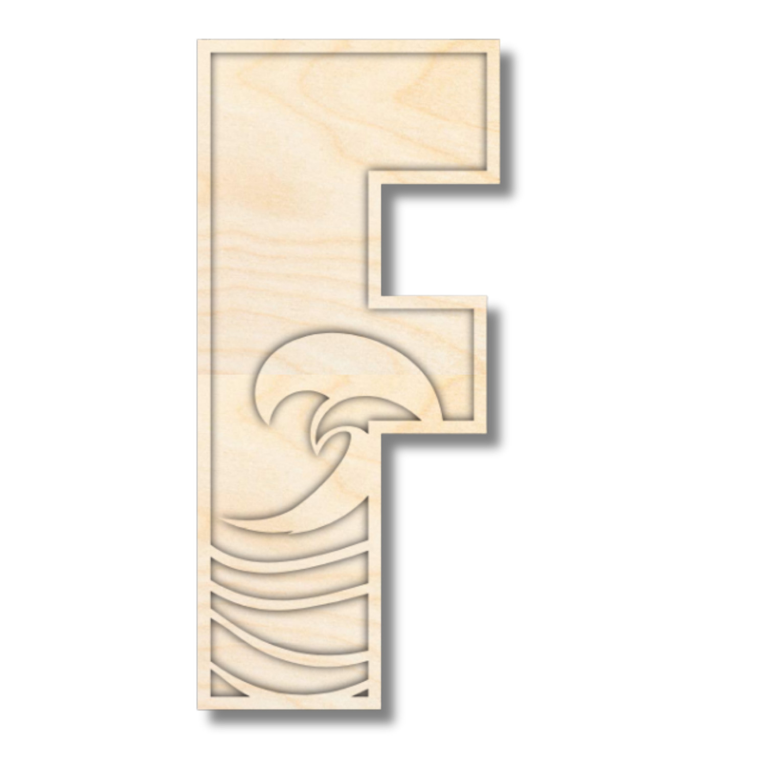 Unfinished Wood Layered Themed Letters | Wave | A-Z | 2 Piece | up to 24"