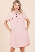 New Button Detail Collared Neck Short Sleeve Shirt Dress For Women – Chic, Trendy, Casual, Unique, Versatile & Classic Elegance