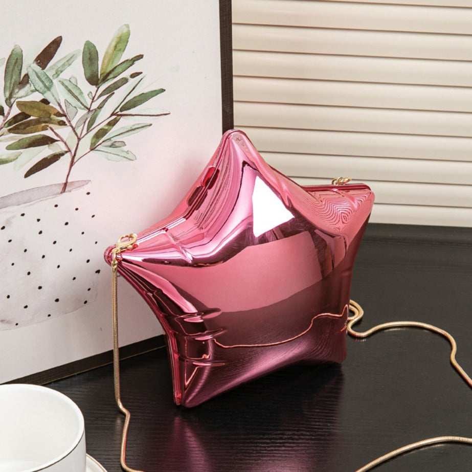 Silver Pentagram Chain evening Bag, Acrylic Mini Change, Key Lipstick Purse, Crossbody Prom Bag