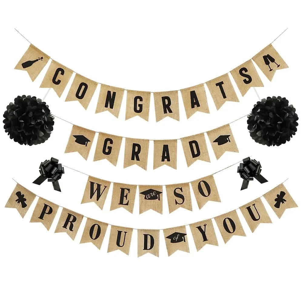 36-Pieces: Burlap "Congrats Grads"+ Burlap "We Are So Proud of You"