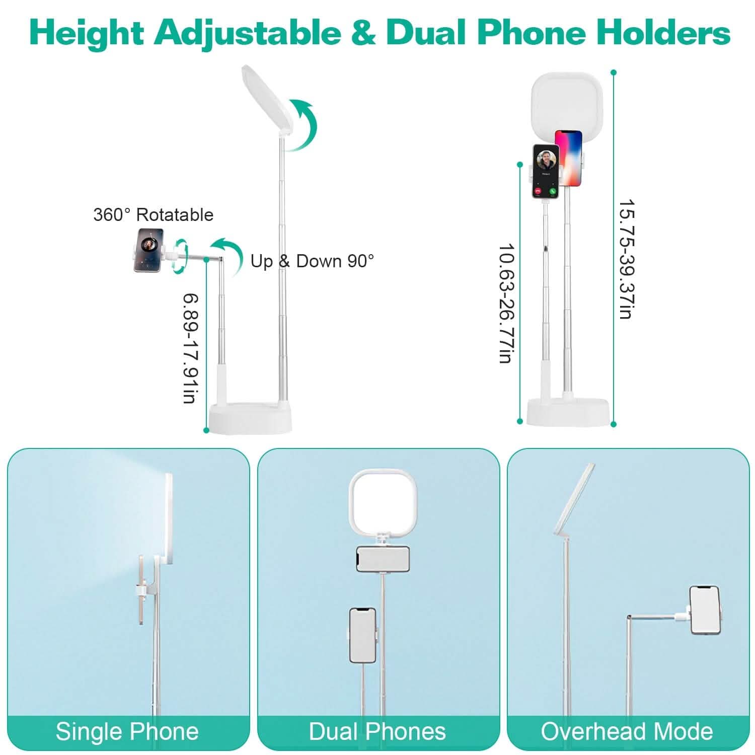 360° Rotatable Dual Phone Holder with Rechargeable Wireless Remote V8