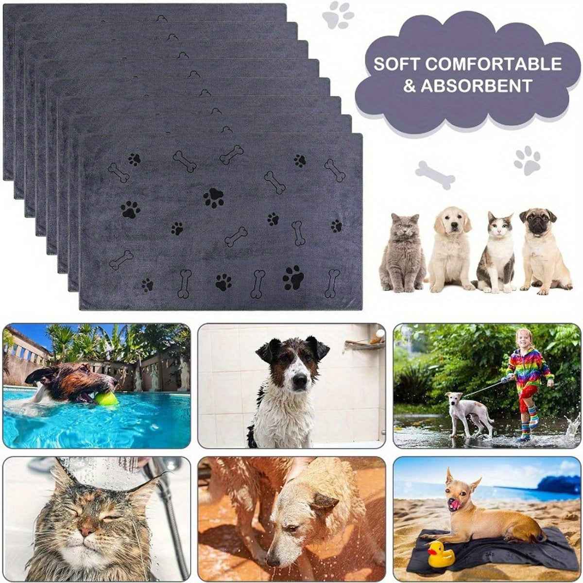 Pet bath towel quick drying and absorbent for dogs and cats bath towel soft and quick drying pet supplies