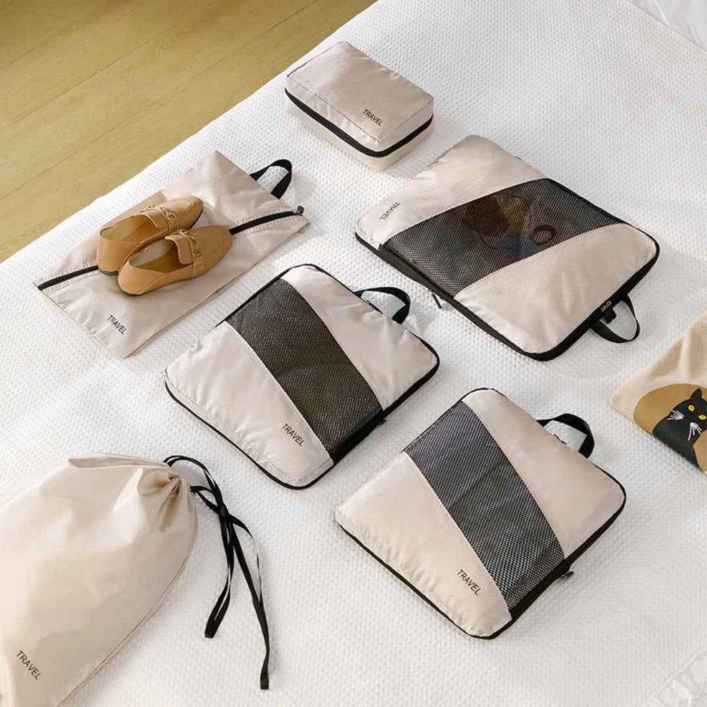 Thickened polyester cloth travel clothes storage bag, travel goods set bundle shoe cover finishing six-piece storage bag