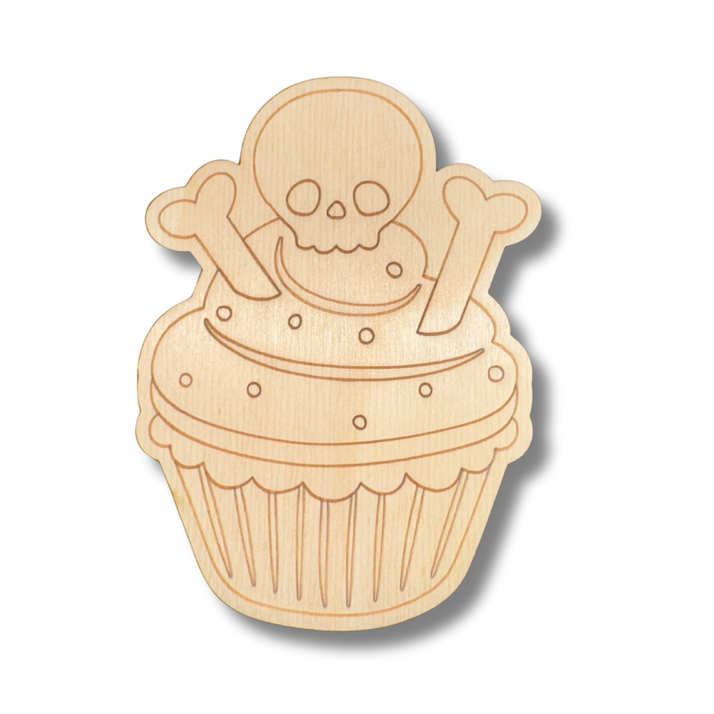 Unfinished Wood Etched Skull Cup Cake Shape | Paint By Line Crafts | up to 30" DIY