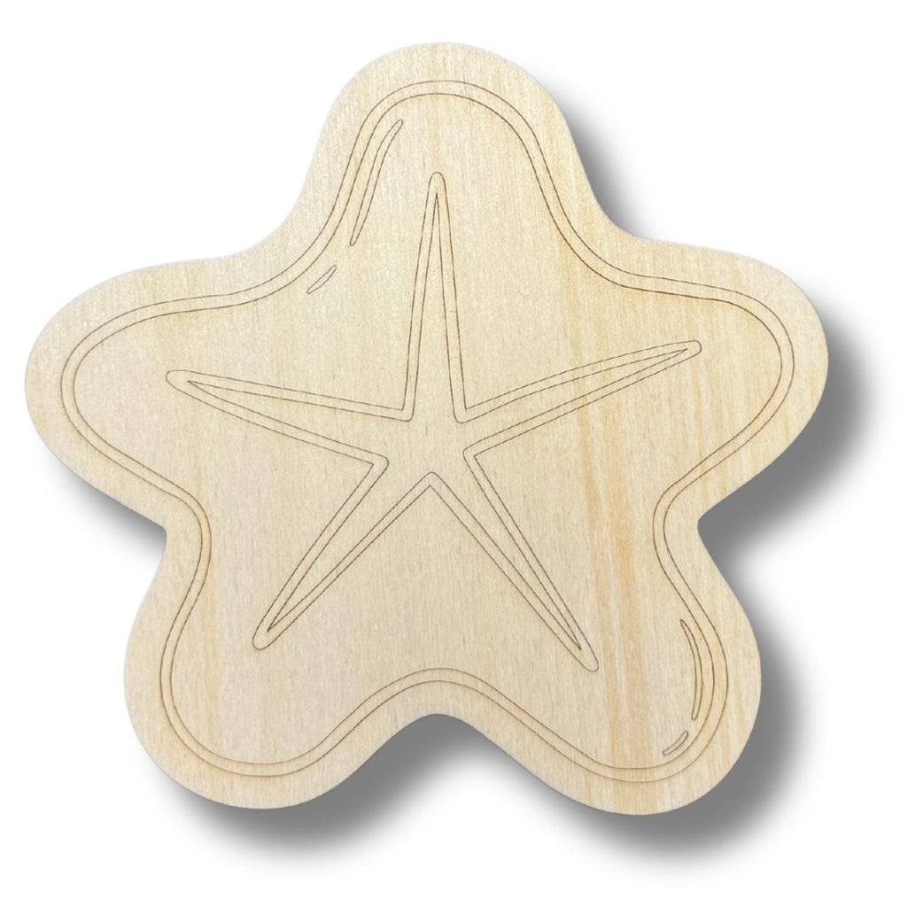Unfinished Wood Etched Star Fish Shape | Paint By Line Crafts | up to 30" DIY